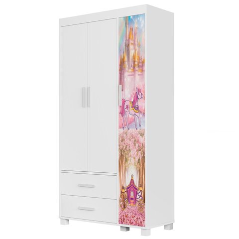 Guarda Roupa Infantil 89cm com 3 Portas Carruagem Rosa Z53 - Mpozenato