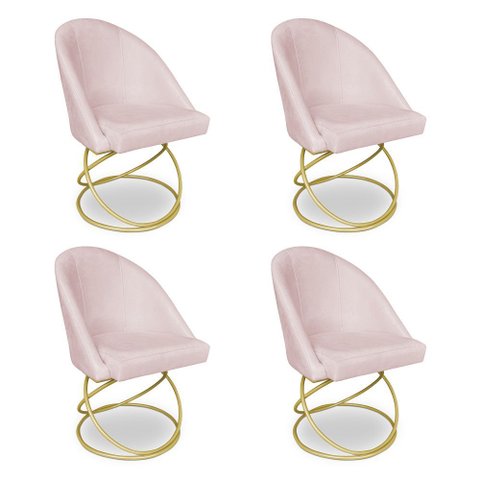Kit 04 Cadeiras Poltrona de Jantar Bela Suede Base Metálica Luxo Dourado - Pallazio