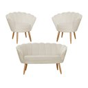 Ver imagem 1 de Kit Namoradeira + 2 Poltronas Decorativa Pétala Suede Bege Pés Madeira Ms Decor