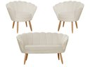 Ver imagem 1 de Kit Namoradeira + 2 Poltronas Decorativa Pétala Suede Bege Pés Madeira Ms Decor