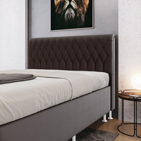 Cabeceira Estofada Bellatrix 195 para Cama King Couro Marrom Aradecor