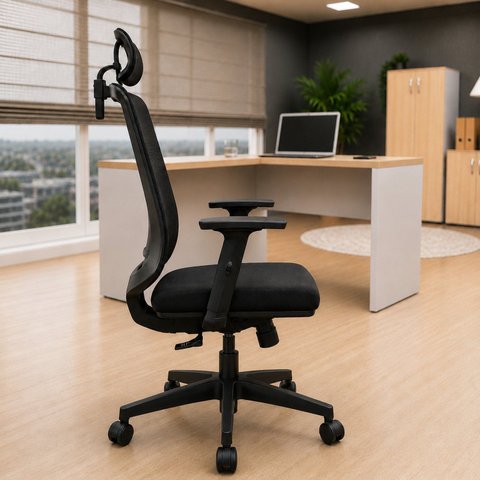Cadeira de Escritório Diretor Ergonômica Giratória Reclinável Apoio Cabeça Regulagem Altura Netflex Preto
