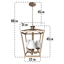 Pendente Rustico Estilo Lampião Decorativo Com cúpula De algodão Libertas Rosas Artesanato Dourado - 2
