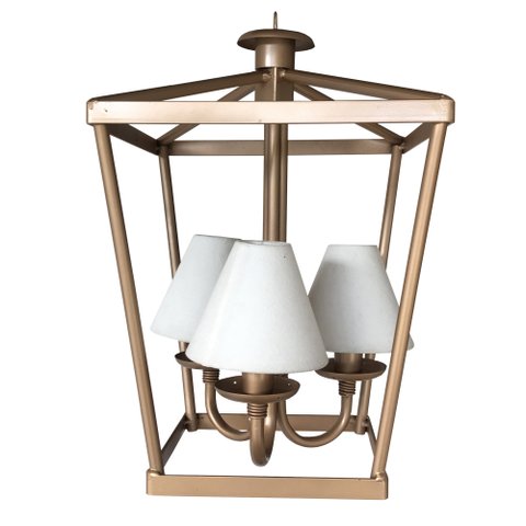 Pendente Rustico Estilo Lampião Decorativo Com cúpula De algodão Libertas Rosas Artesanato Dourado