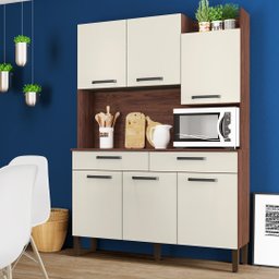 Armário de Cozinha Compacta 6 Portas 2 Gavetas Modena - Nogueira/off White - 1