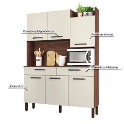 Armário de Cozinha Compacta 6 Portas 2 Gavetas Modena - Nogueira/off White - 5