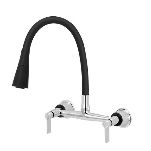 Torneira Misturador Gourmet Preto Flexível Cozinha Parede