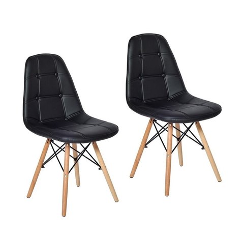 Kit 2 Cadeiras Charles Eames Botonê Eiffel Estofada Preta Preto