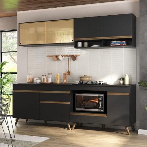 Armário de Cozinha Modulada Compacta 225cm com Balcão para Cooktop Veneza Multimóveis MP2263