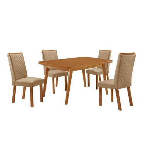 Mesa de Jantar Copper 120 cm Tampo MDF Canto Copo Laminado com 4 Cadeiras Lira