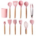 Ver imagem 1 de Jogo de Cozinha 12 Peças Silicone Madeira Espatula Fouet Colher Escumadeira Concha Pegador Talheres