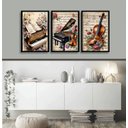 Ver imagem 1 de Kit 3 Quadros Piano e Violino Vintage - Flores 33x24cm - com Vidro:moldura Preta