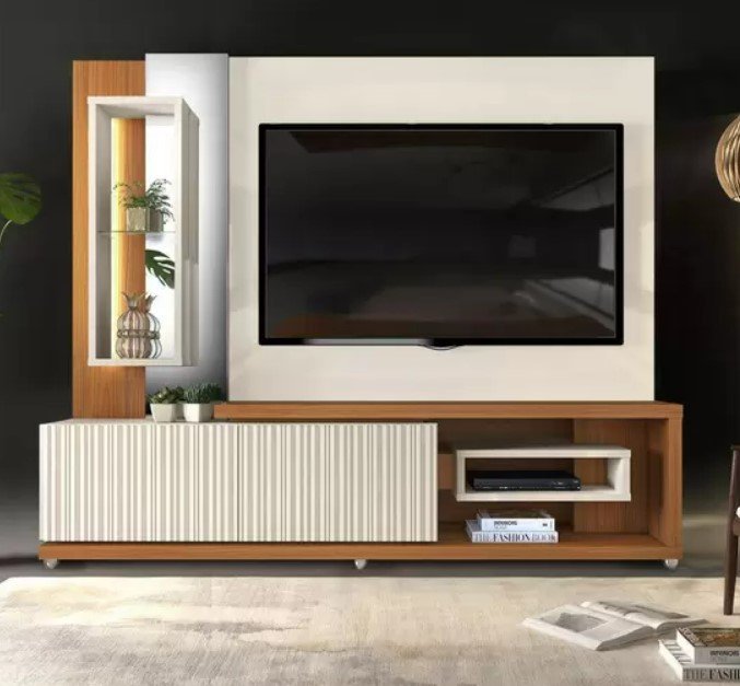 Estante Home para Tv 65 polegadas DALLE com LED 100% MDF 3D FRISOS OFF WHITE/CINAMOMO AVELA - 2