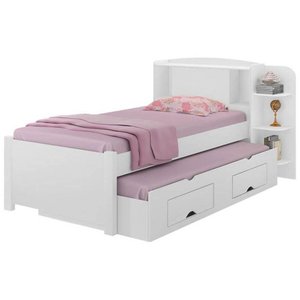 Cama Solteiro Com Cama Auxiliar Box Com 2 Gavetas 100% MDF Milenio Cor Branco