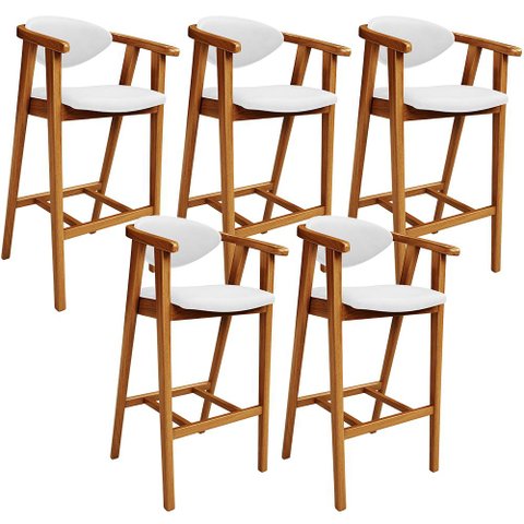 Kit 05 Banquetas Alta para Cozinha Bancada Bar Sala de Jantar Fixa Cecília L02 Facto Branco - Lyam