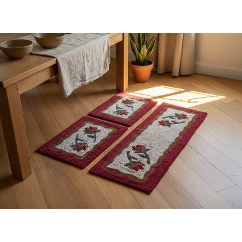 Jogo de Tapetes Cozinha Quarto  Floral Tulipas – 3 Peças | Casa Dalva - Antiderrapante