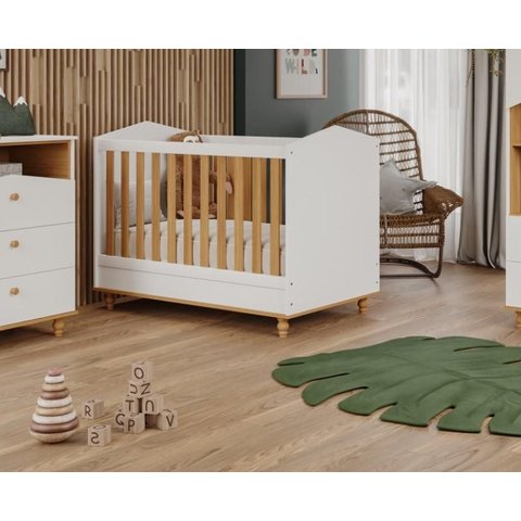 Quarto Infantil Comôda Casinha e Berço Mimo Branco/nature