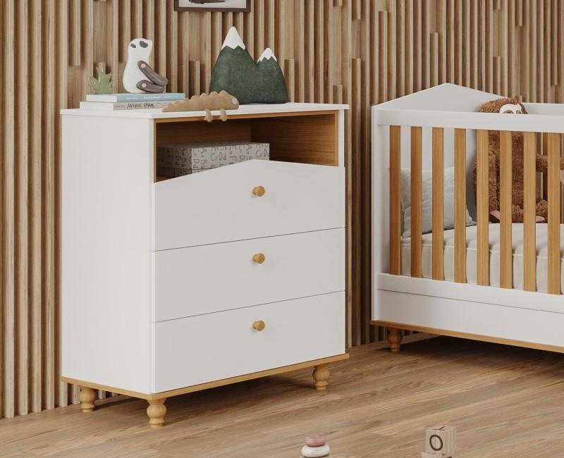 Quarto Infantil Comôda Casinha e Berço Mimo Branco/nature - 2