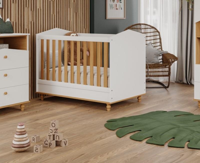 Quarto Infantil Comôda Casinha e Berço Mimo Branco/nature