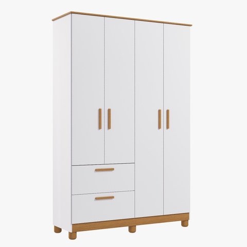 Guarda Roupa Bebê 4 Portas e 2 Gavetas Jujuba Nature/Branco - Permóbili Baby
