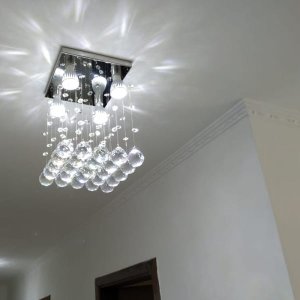 Lustre para Sala de Jantar/estar com 50cm de Altura, Chuva Reta de Cristais