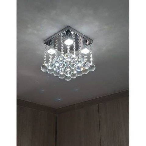 Lustre de Cristal para quarto/ hall social com 25cm de altura, base de inox espelhado de 20x20cm