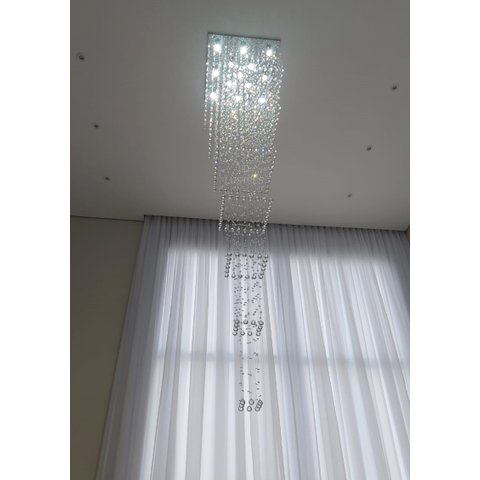 Lustre para Pé Direito Duplo Base de Inox Polido Espelhado de 70x70cm com 2,5 Metros de Altura