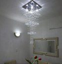 Ver imagem 1 de Lustre de Cristal para Sala Modelo Torre Base de Inox 38x38cm com 1,20 Metros de Altura