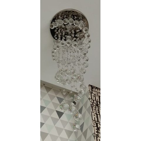 Lustre de Cristal para Sala Espiral, Base de Inox Espelhado de 30cm de Diâmetros com 01 Metro De