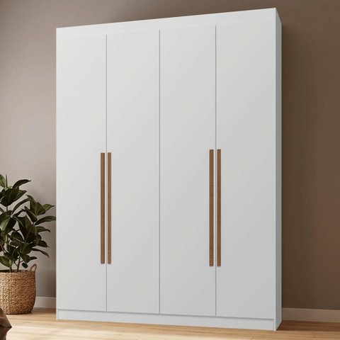 Guarda-Roupa Solteiro 4 Portas Batentes Branco/Branco/Rustic Netuno Madesa