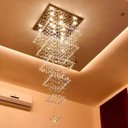 Ver imagem 1 de lustre de cristal para pé direito duplo com 4 metros de altura base de inox 57x57cm