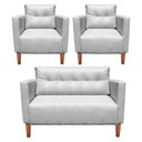 Ver imagem 1 de Namoradeira e 2 Poltronas Livia Pé Madeira Castanho Sintético Branco M11 - D’Rossi