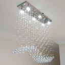 Ver imagem 2 de Lustre para Sala de Jantar Retangular de 70x20cm com Cristais Legítimos e Base de Inóx