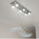 Ver imagem 2 de Lustre para Sala de Jantar Retangular de 70x20cm com Cristais Legítimos e Base de Inóx