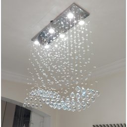 Lustre para Sala de Jantar Retangular de 70x20cm com Cristais Legítimos e Base de Inóx - 3