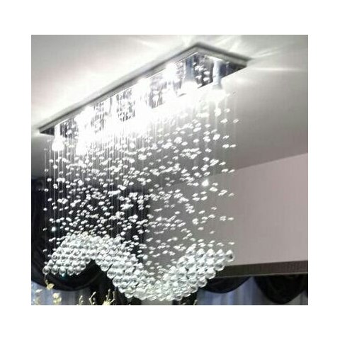 Lustre para Sala de Jantar Retangular de 70x20cm com Cristais Legítimos e Base de Inóx