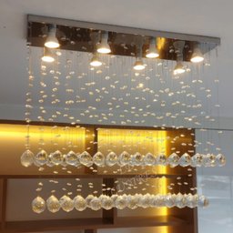 Lustre de Cristal para Sala de Jantar/estar com 70cm de Altura,base de Inox Espelhado 20x70cm - 5