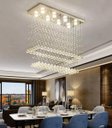 Ver imagem 1 de LUSTRE DE CRISTAL , PARA SALA DE ESTAR/JANTAR COM 90CM DE ALTURA BASE DE INOX ESPELHADO DE 70X20CM