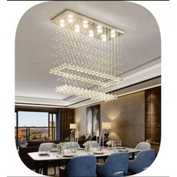 LUSTRE DE CRISTAL PARA SALA DE JANTAR, RETANGULAR BASE DE INOX 70X20CM COM 1 M DE ALTURA - 3
