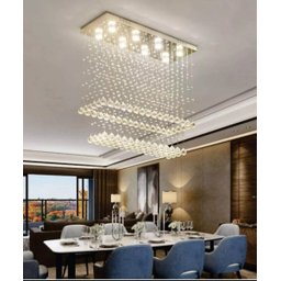 LUSTRE DE CRISTAL PARA SALA DE JANTAR, RETANGULAR BASE DE INOX 70X20CM COM 1 M DE ALTURA - 1