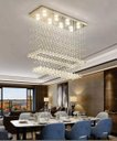 Ver imagem 1 de LUSTRE DE CRISTAL PARA SALA DE JANTAR, RETANGULAR BASE DE INOX 70X20CM COM 1 M DE ALTURA
