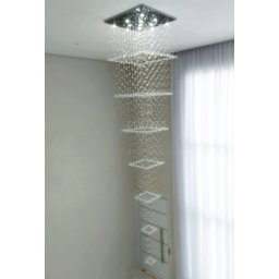 Lustre de Cristal para Pé Direito Duplo,vão de Escada Base de Inox 70x70 Cm com 1,5 M de Altura - 4