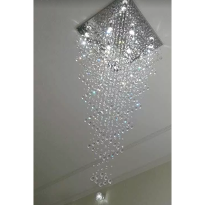 Lustre de Cristal para Pé Direito Duplo,vão de Escada Base de Inox 70x70 Cm com 1,5 M de Altura