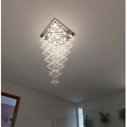 Lustre de Cristal para Pé Direito Duplo,vão de Escada Base de Inox 70x70 Cm com 1,5 M de Altura - 3