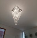 Ver imagem 3 de Lustre de Cristal para Pé Direito Duplo,vão de Escada Base de Inox 70x70 Cm com 1,5 M de Altura