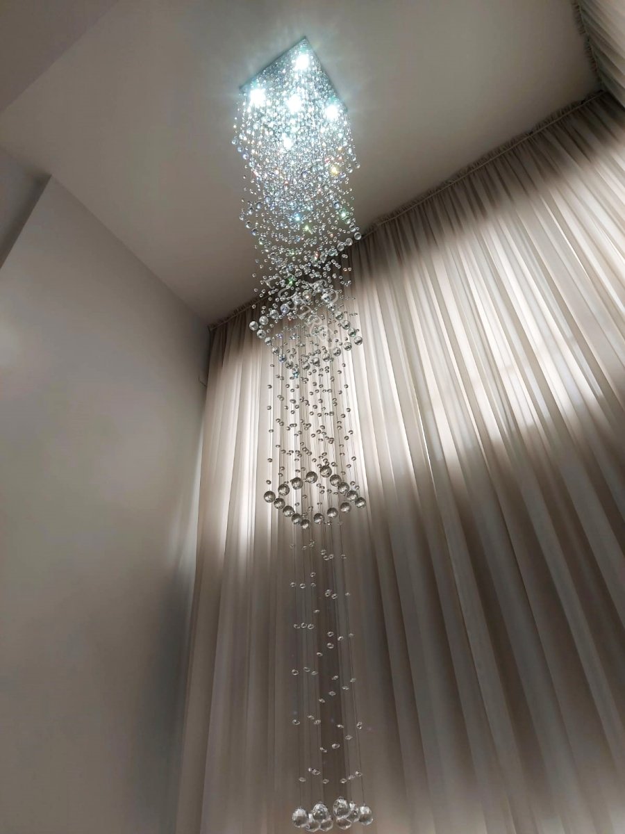 Lustre de Cristal para Pé Direito Duplo,vão de Escada Base de Inox 70x70 Cm com 1,5 M de Altura - 6