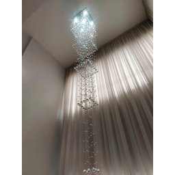 Lustre de Cristal para Pé Direito Duplo,vão de Escada Base de Inox 70x70 Cm com 1,5 M de Altura - 6