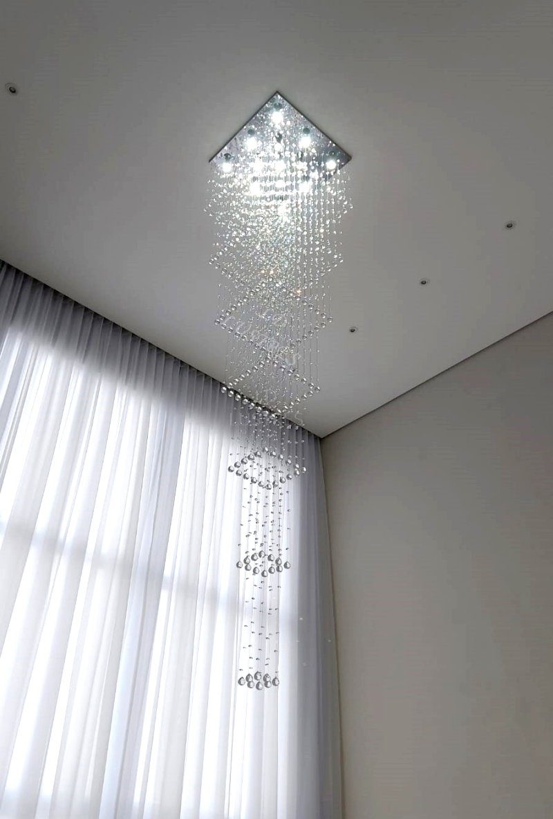 Lustre de Cristal para Pé Direito Duplo,vão de Escada Base de Inox 70x70 Cm com 1,5 M de Altura - 5