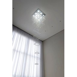 Lustre de Cristal para Pé Direito Duplo,vão de Escada Base de Inox 70x70 Cm com 1,5 M de Altura - 5