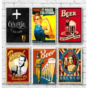Kit Placas Decorativas Vintage - Bebidas - 06 Placas